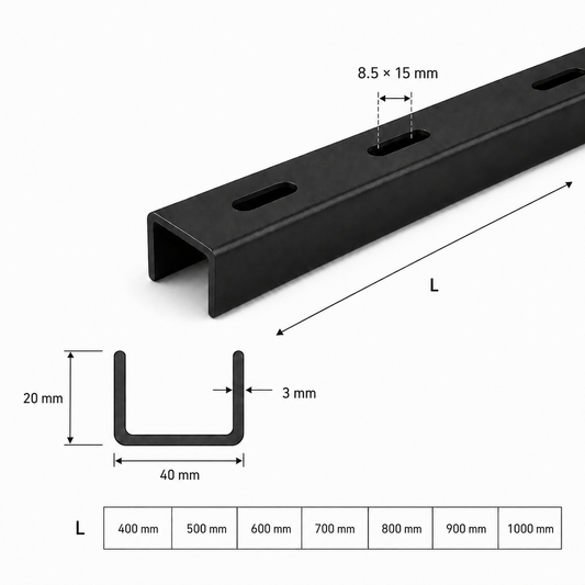 Refuerzos para tablero – perfil en U negro (set 3 uds)